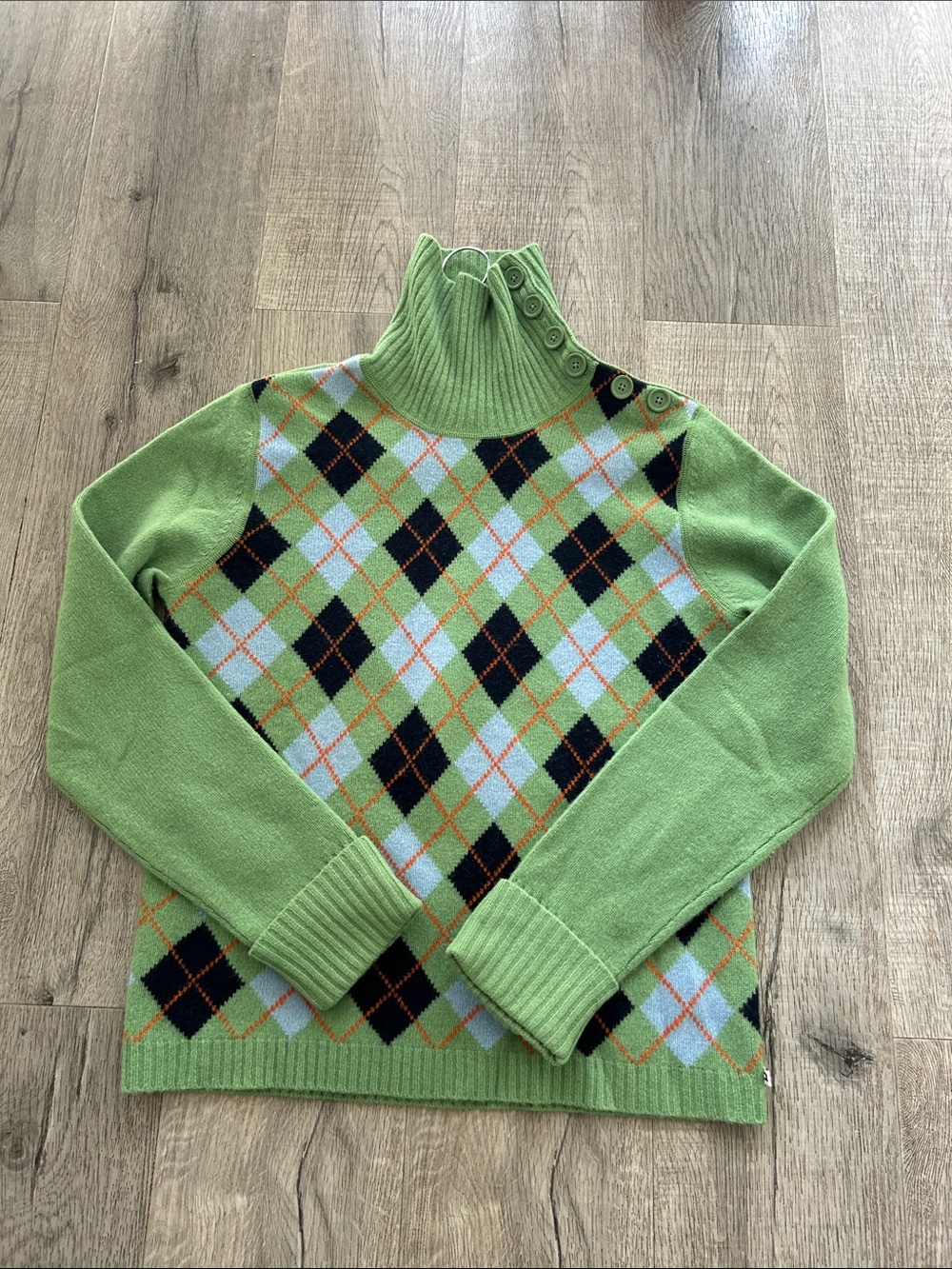 Vintage Green Argyle Y2K Academia Funnel Neck Women'sSweater Tommy Hilfiger S